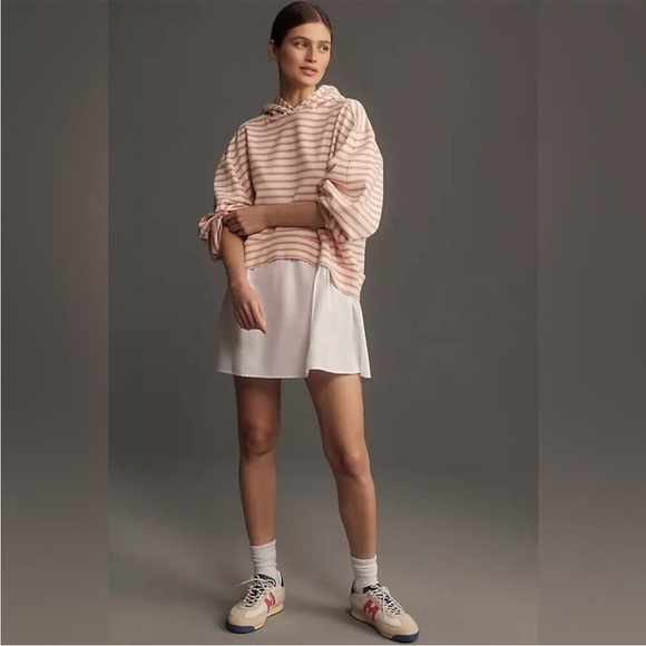 Anthropologie Pilcro Hooded Sweatshirt Twofer Mini Dress In Pink Combo - Picture 3 of 5